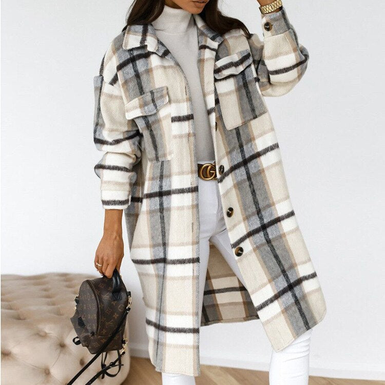 Alba® | Elegant short coat in a checked pattern with a waist belt