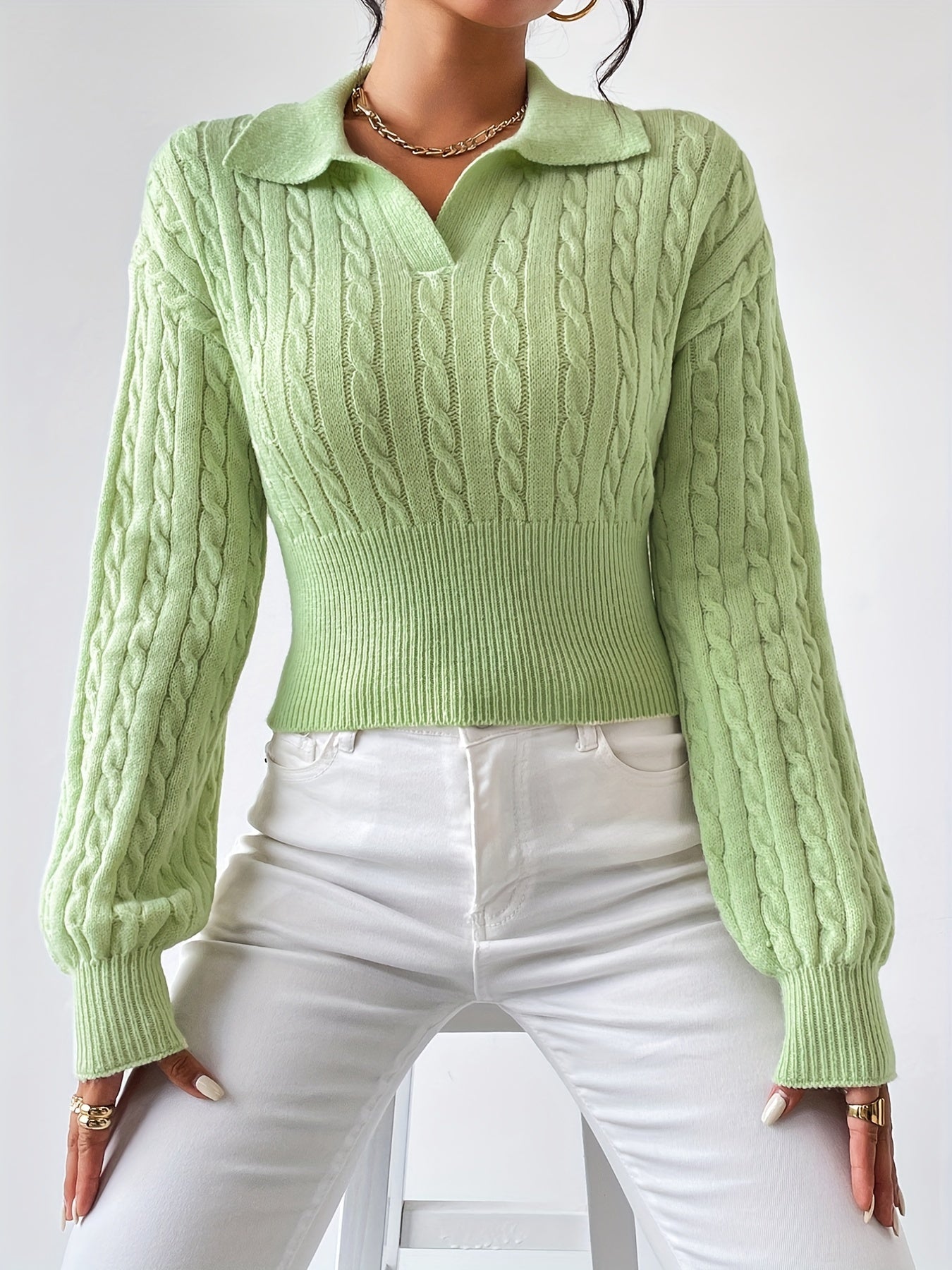 Adelina® | Twisted, structured knitted V-neck sweater