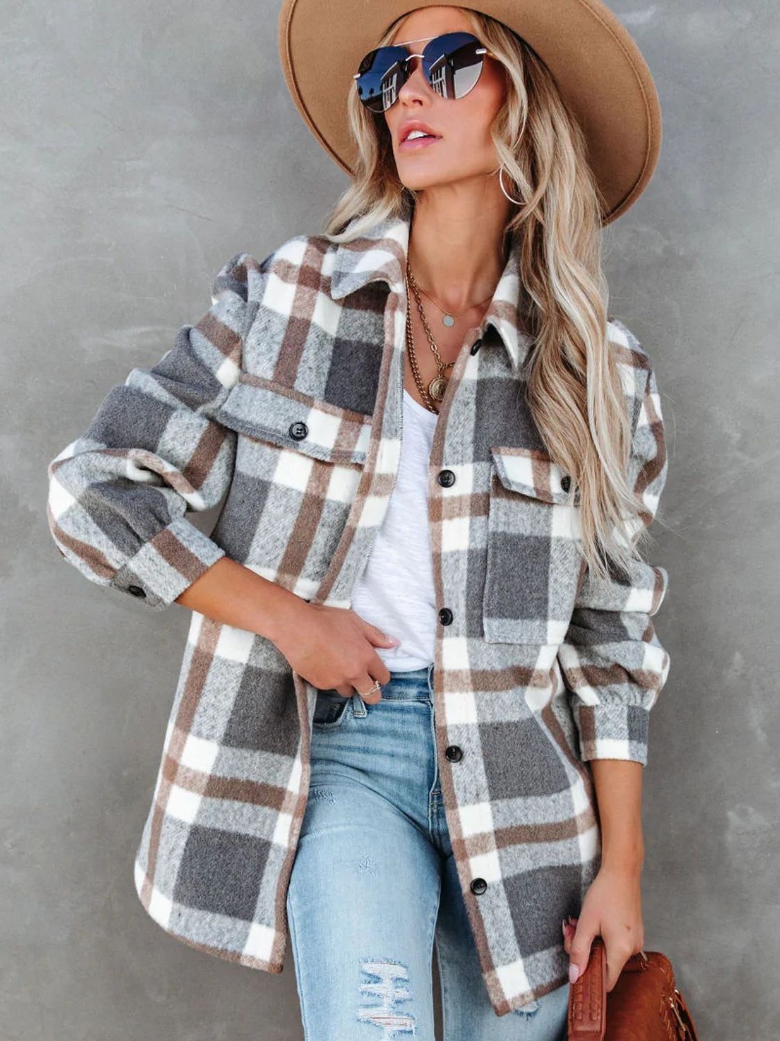 Adela® | Checked, long-sleeved jacket with a collar