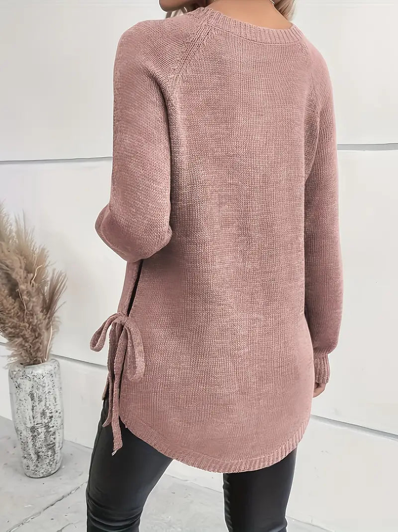 Vanessa® | Trendy Knitted Sweater With Split Tie Elegant