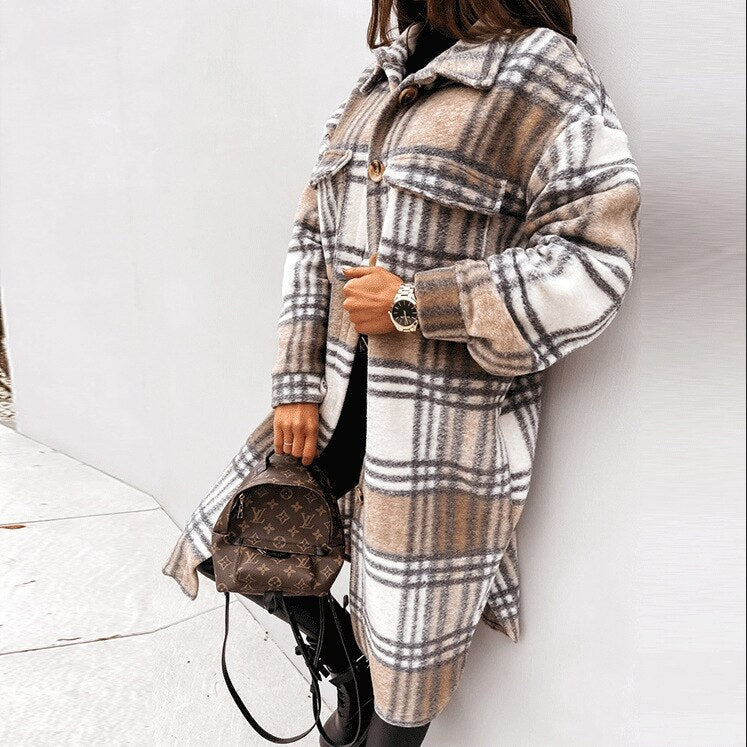 Alba® | Elegant short coat in a checked pattern with a waist belt