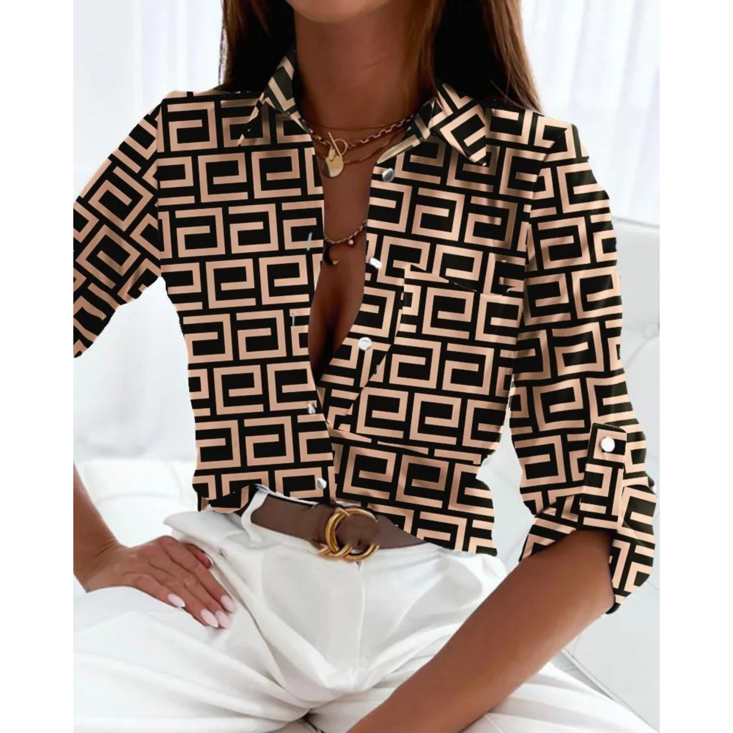 Alice® | Elegant women's blouse in business style with a lined print