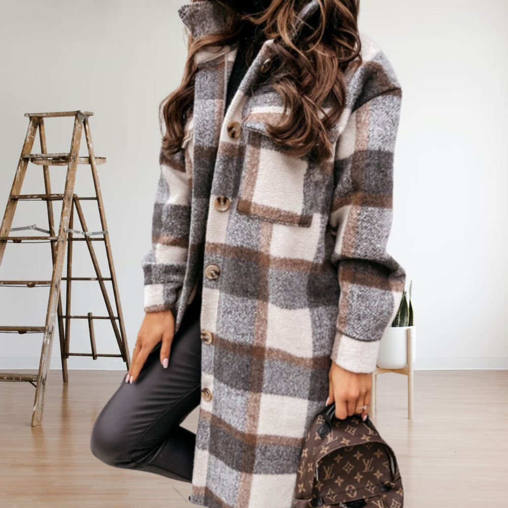 Alba® | Elegant short coat in a checked pattern with a waist belt