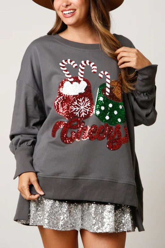 Allison® | Casual loose sweatshirt with Christmas candy cup sequins