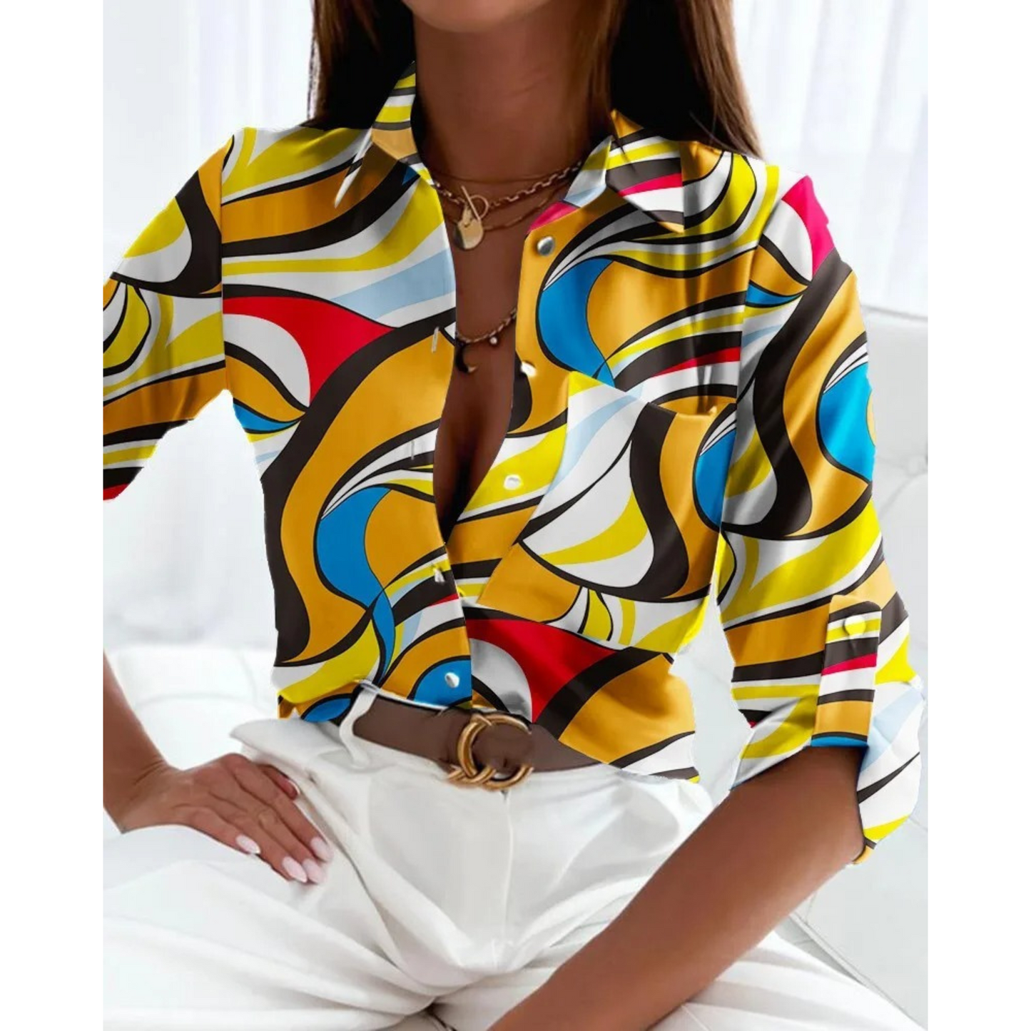 Alice® | Elegant women's blouse in business style with a lined print