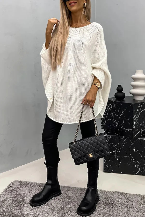 Vanessa® | “Remember Me” knitted loose poncho sweater with a crew neck