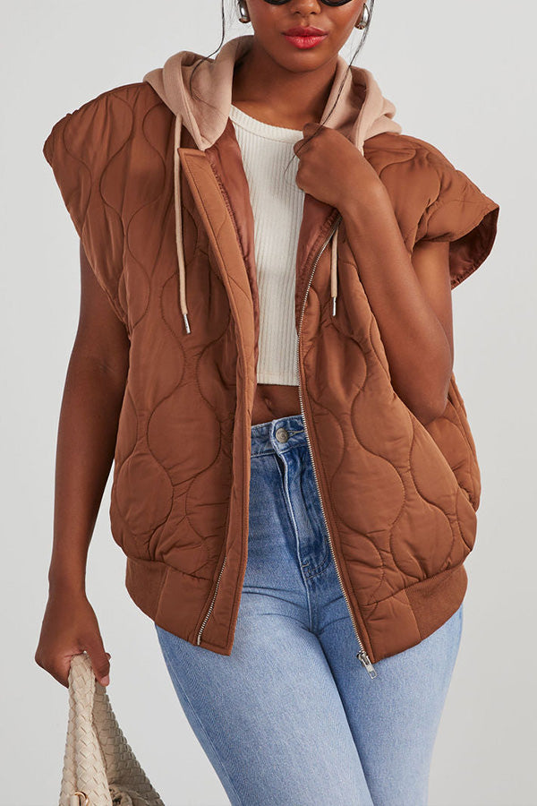 Amalia® | Fall And Forever quilted cotton vest with zip pocket and hood