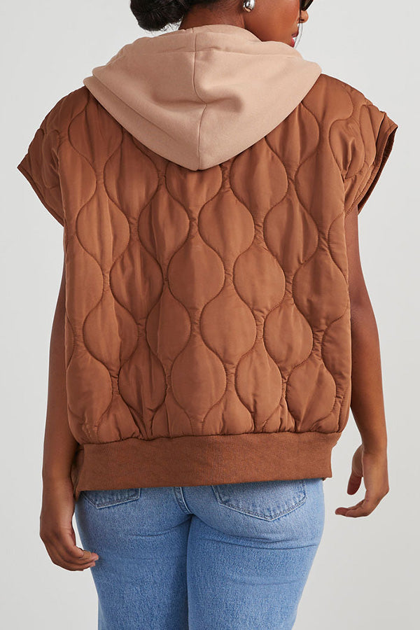 Amalia® | Fall And Forever quilted cotton vest with zip pocket and hood