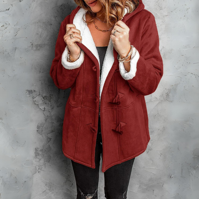 Amelia® | Plush coat with hood and toggle closure for women