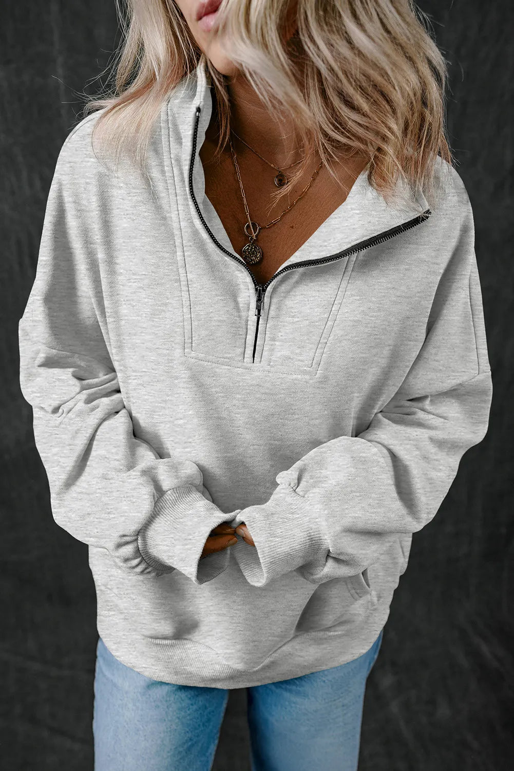 Adriana® | Long sleeve half zip sweatshirt