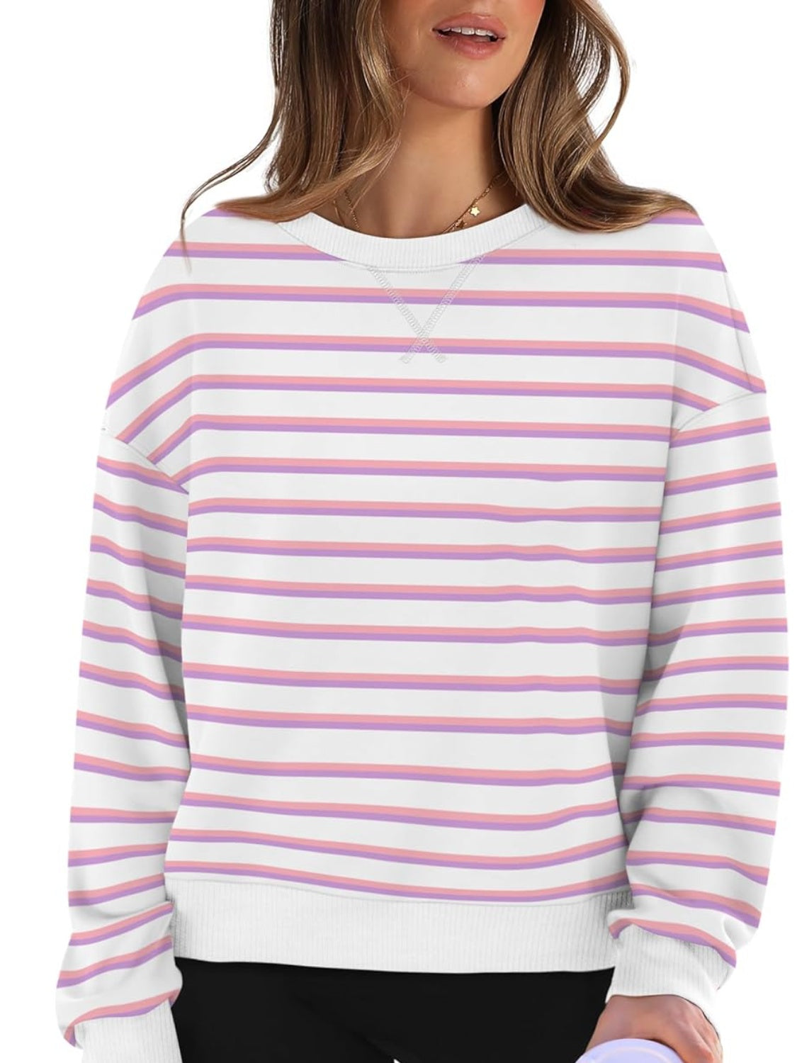 Andrea® | Lovelet striped long sleeve crew neck sweatshirt