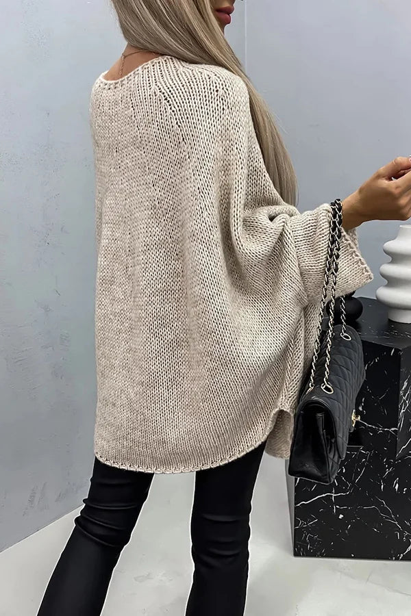 Vanessa® | “Remember Me” knitted loose poncho sweater with a crew neck