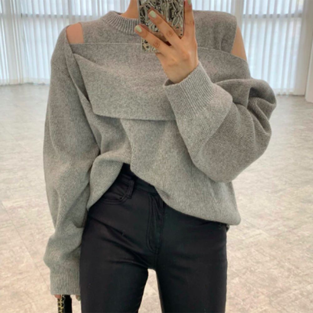 Valeria® | Gray plain long sleeve sweater