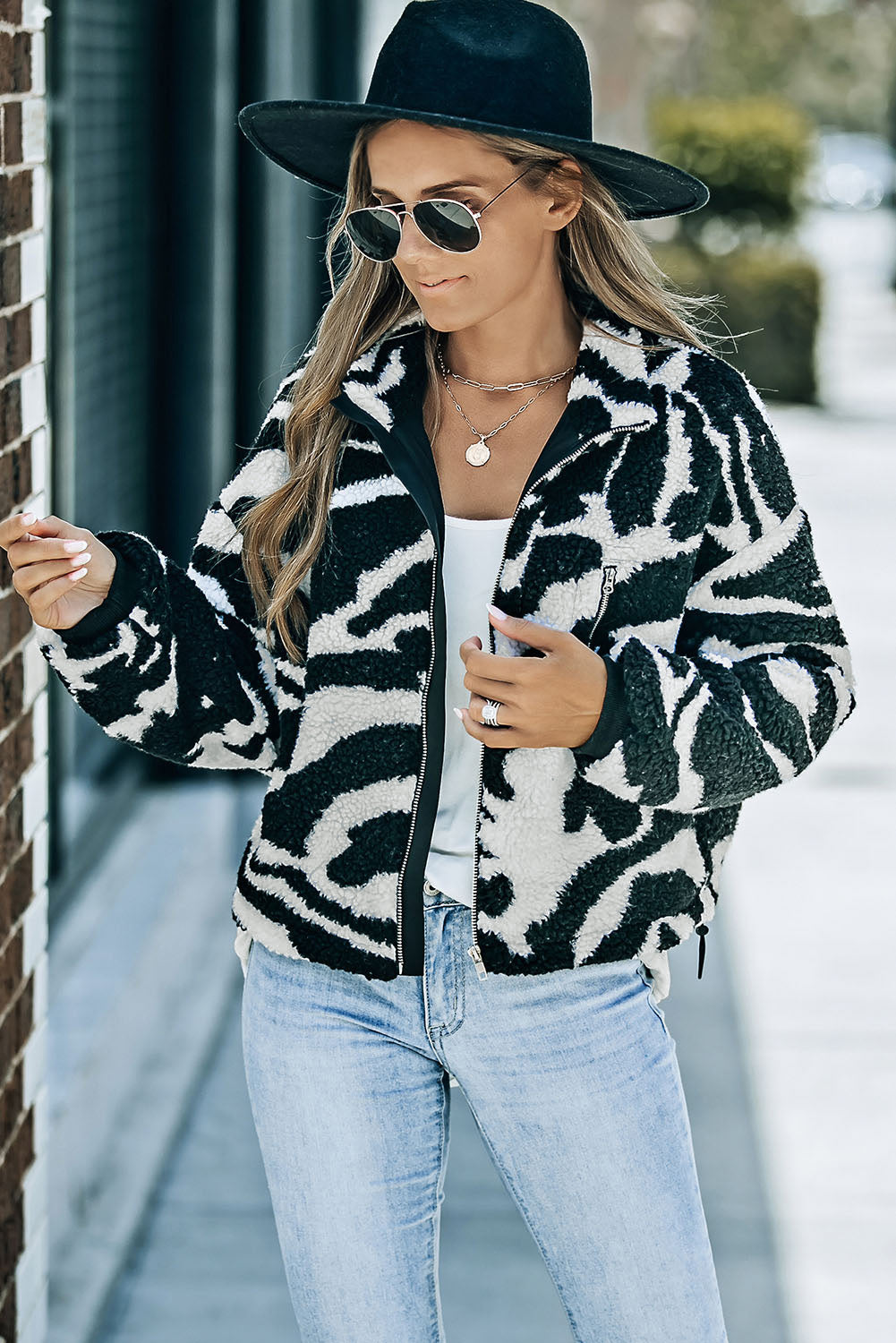 Amber® | Playful plush jacket with a zebra pattern