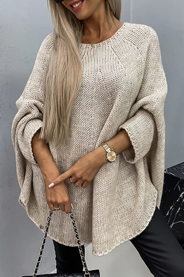 Vanessa® | “Remember Me” knitted loose poncho sweater with a crew neck