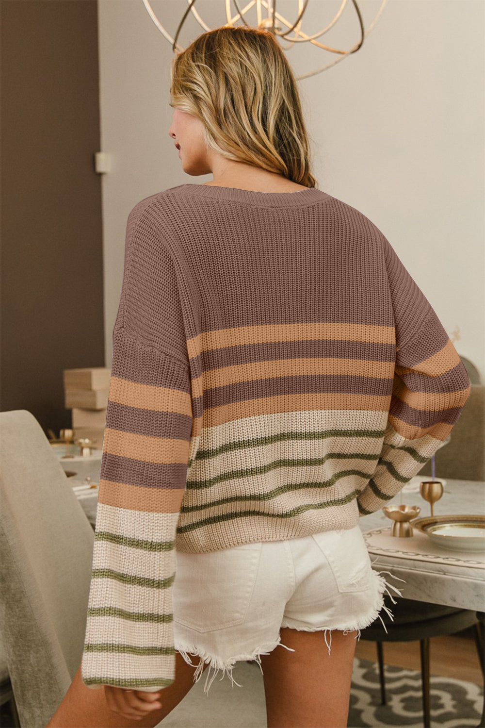 Ana® | Long sleeve sweater with color block stripes