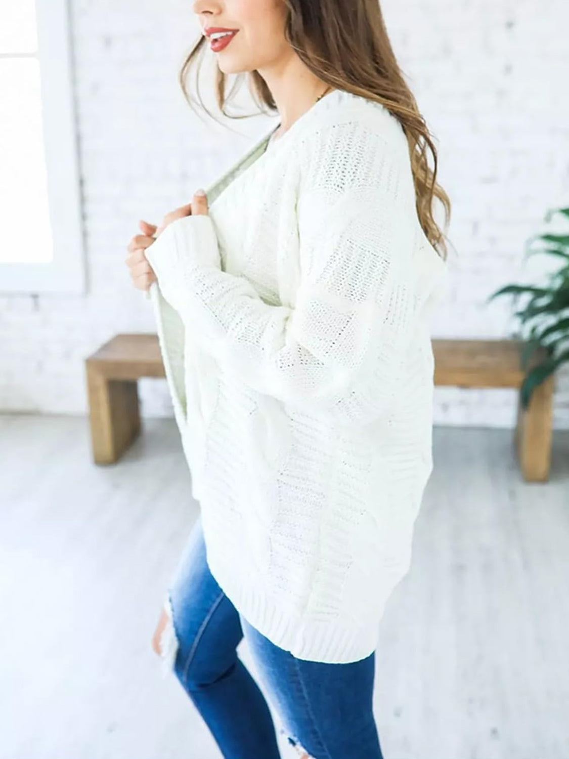 Aneta® | Cable knit cardigan with open front and long sleeves