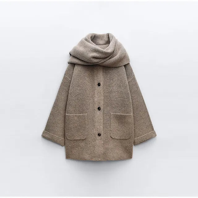 Yolanda® | Knitted loose women's coat with scarf