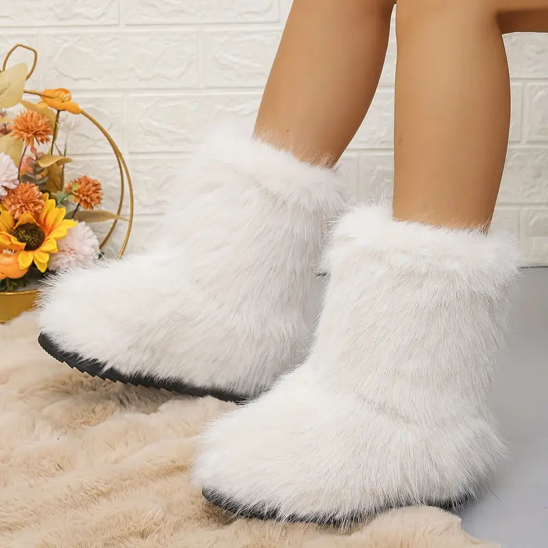 Zoe® | Women Solid Color Mid Calf Boots, Fashion Faux Fur Winter Boots