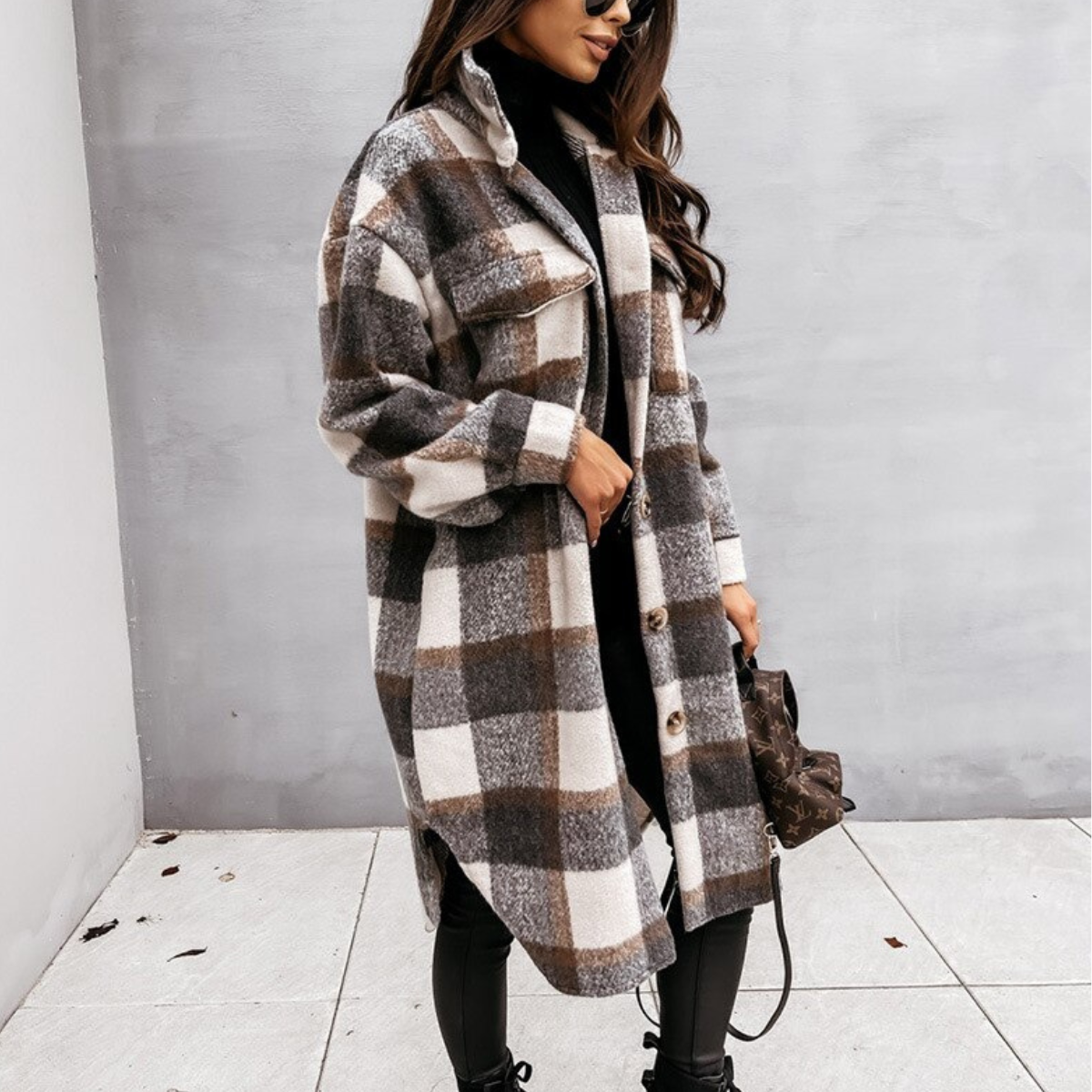 Alba® | Elegant short coat in a checked pattern with a waist belt