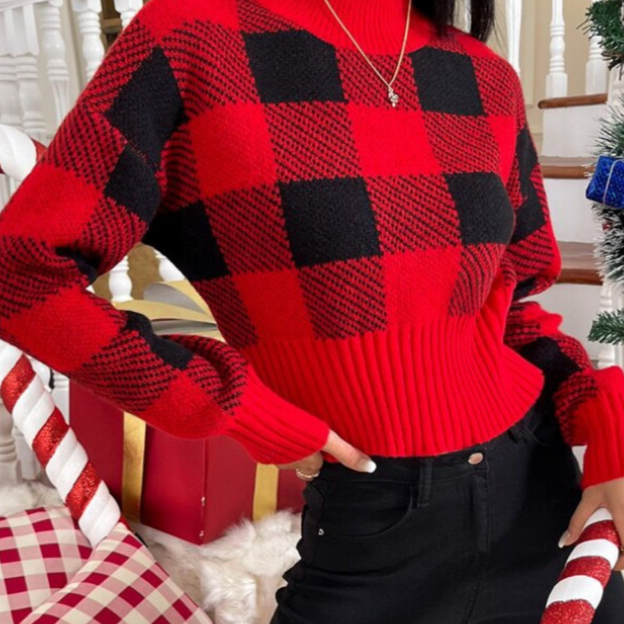 Valeria® | Stylish women's sweater with a checked pattern