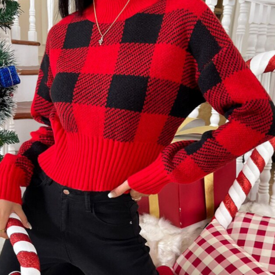 Valeria® | Stylish women's sweater with a checked pattern