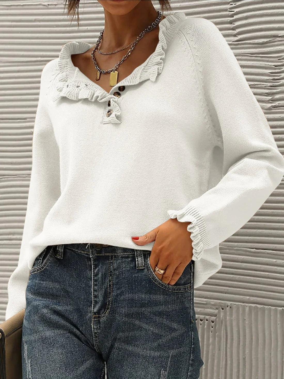 Alicia® | Sweater with ruffle neckline