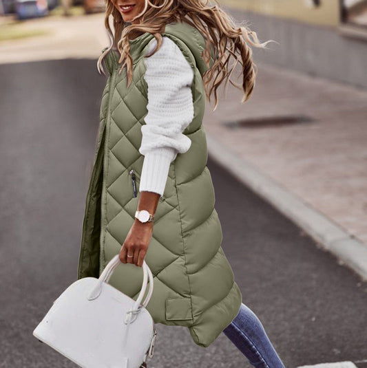 Yolanda® | Long hooded puffer vest for women