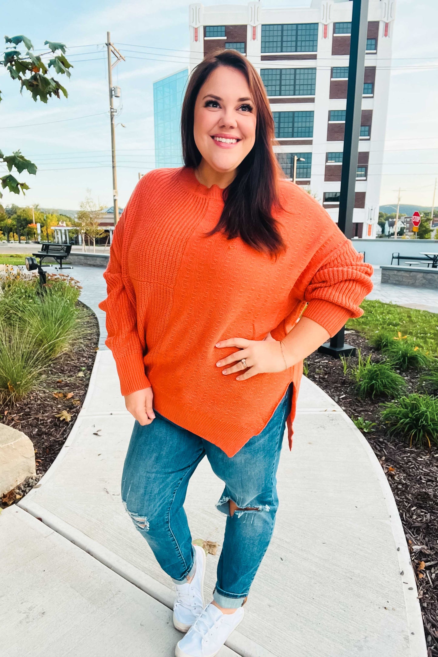 Vanessa® | Autumn Vibes Pumpkin Asymmetrical Knit Sweater