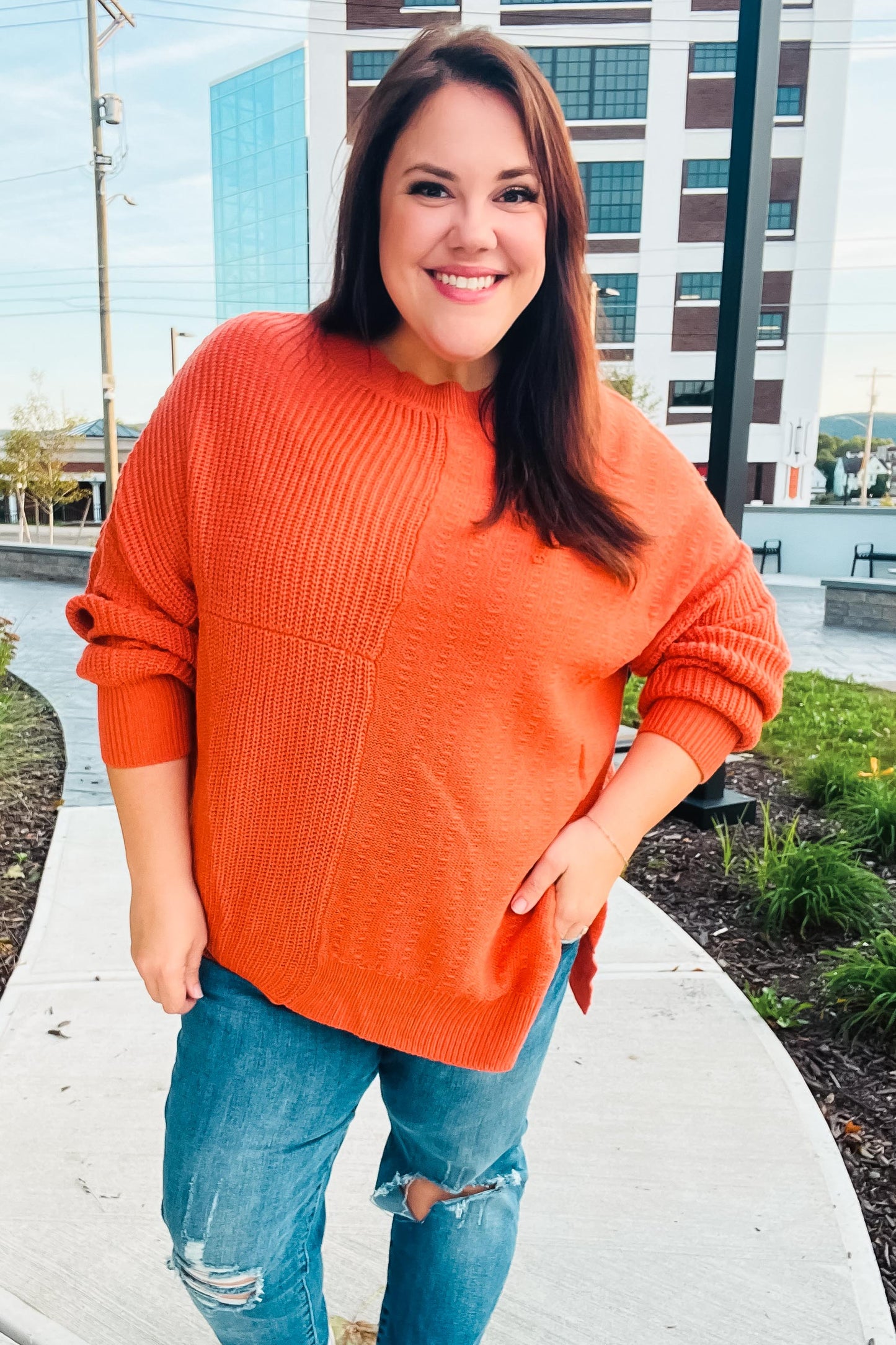 Vanessa® | Autumn Vibes Pumpkin Asymmetrical Knit Sweater