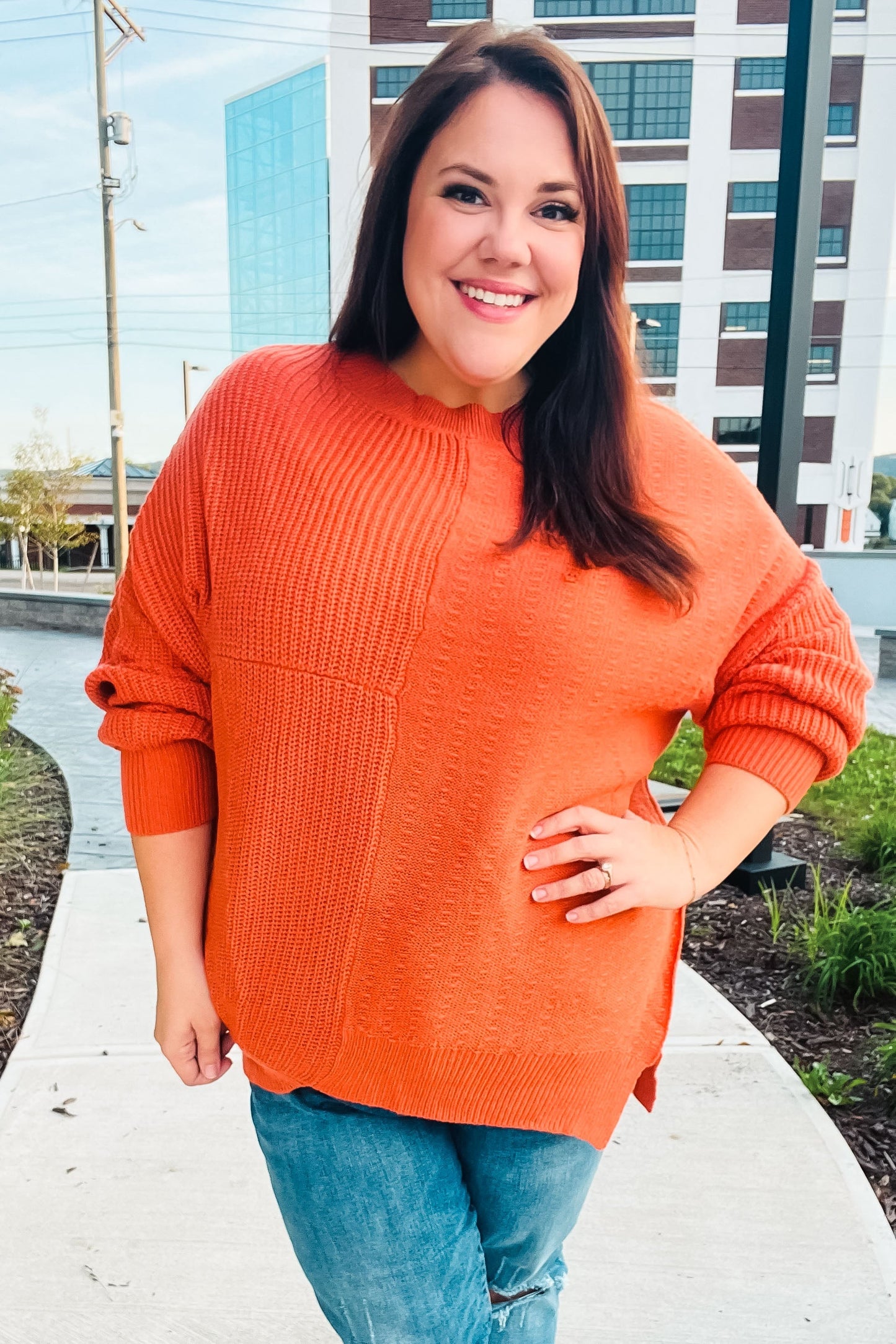 Vanessa® | Autumn Vibes Pumpkin Asymmetrical Knit Sweater