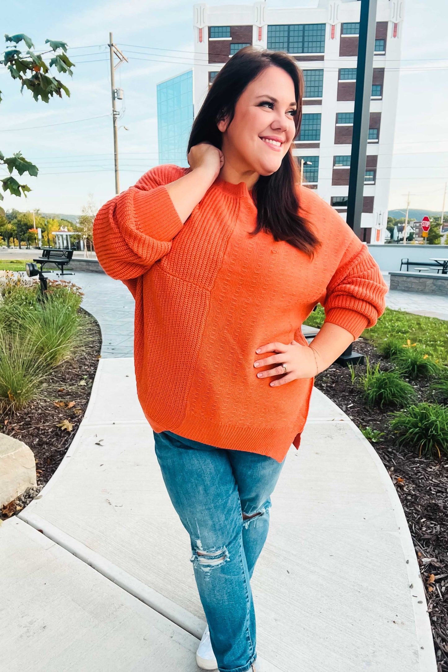 Vanessa® | Autumn Vibes Pumpkin Asymmetrical Knit Sweater