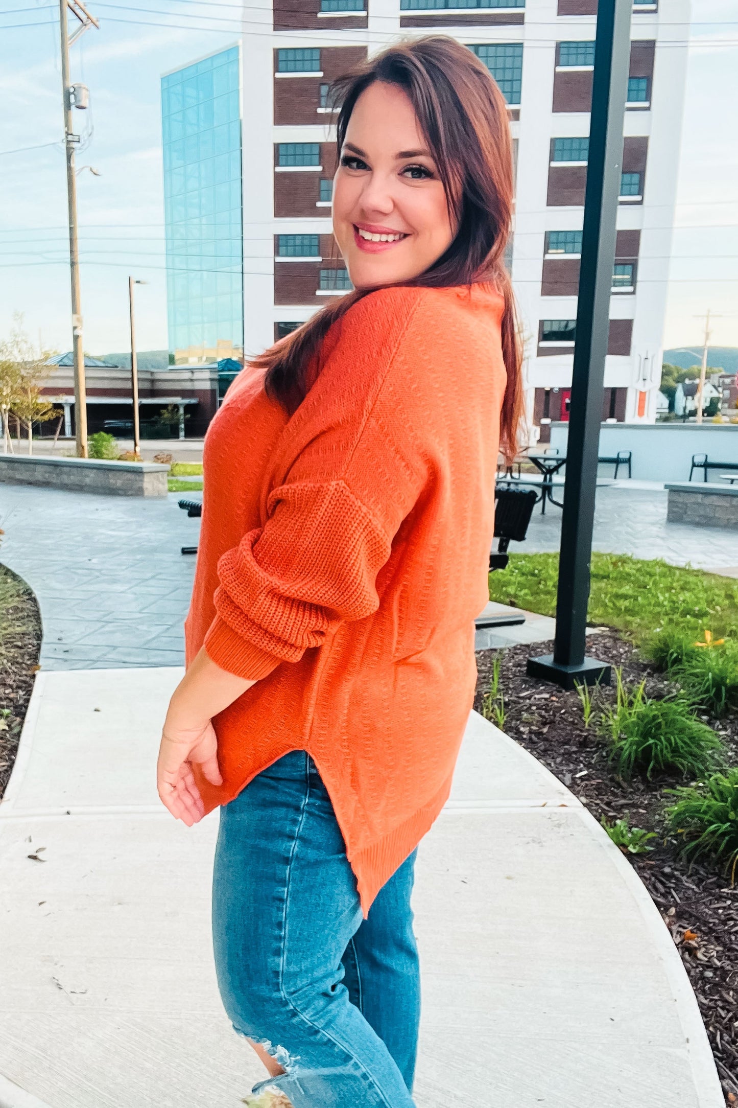 Vanessa® | Autumn Vibes Pumpkin Asymmetrical Knit Sweater