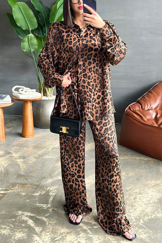 Adele® | Leopard print long sleeve blouse set