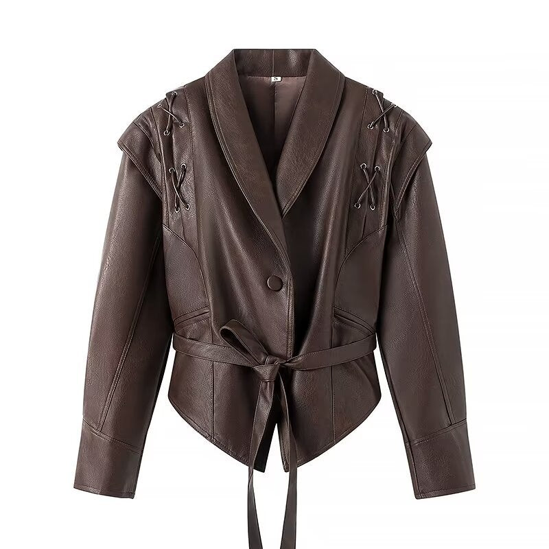 Yolanda® | Eco-leather jacket with decorative laces