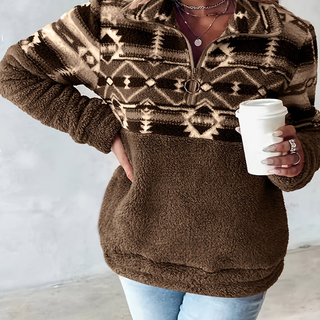 Valeria® | Teddy sweatshirt with a geometric pattern, perfect for autumn/winter