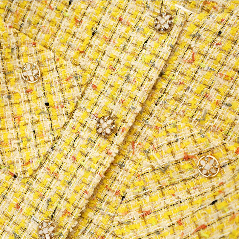 Amalia® | Luxurious yellow woven tweed coat