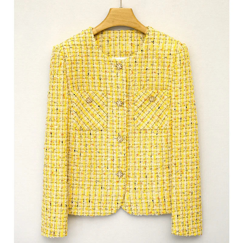 Amalia® | Luxurious yellow woven tweed coat