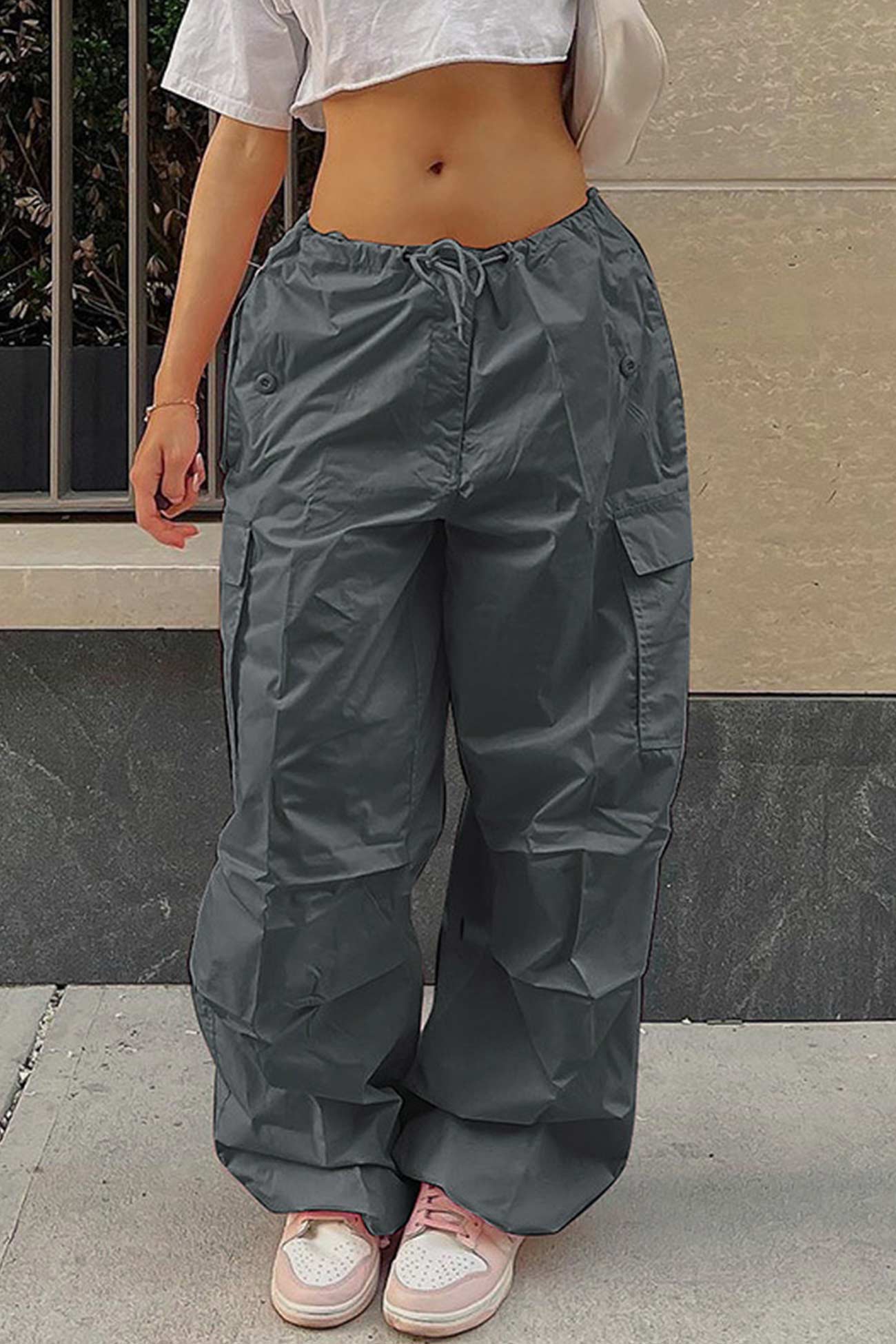 Valeria® | Solid color high waist cargo pants