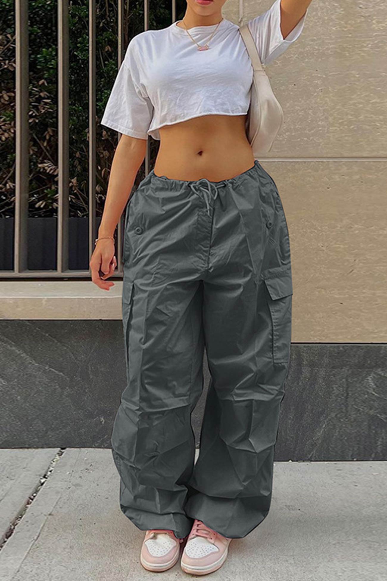 Valeria® | Solid color high waist cargo pants