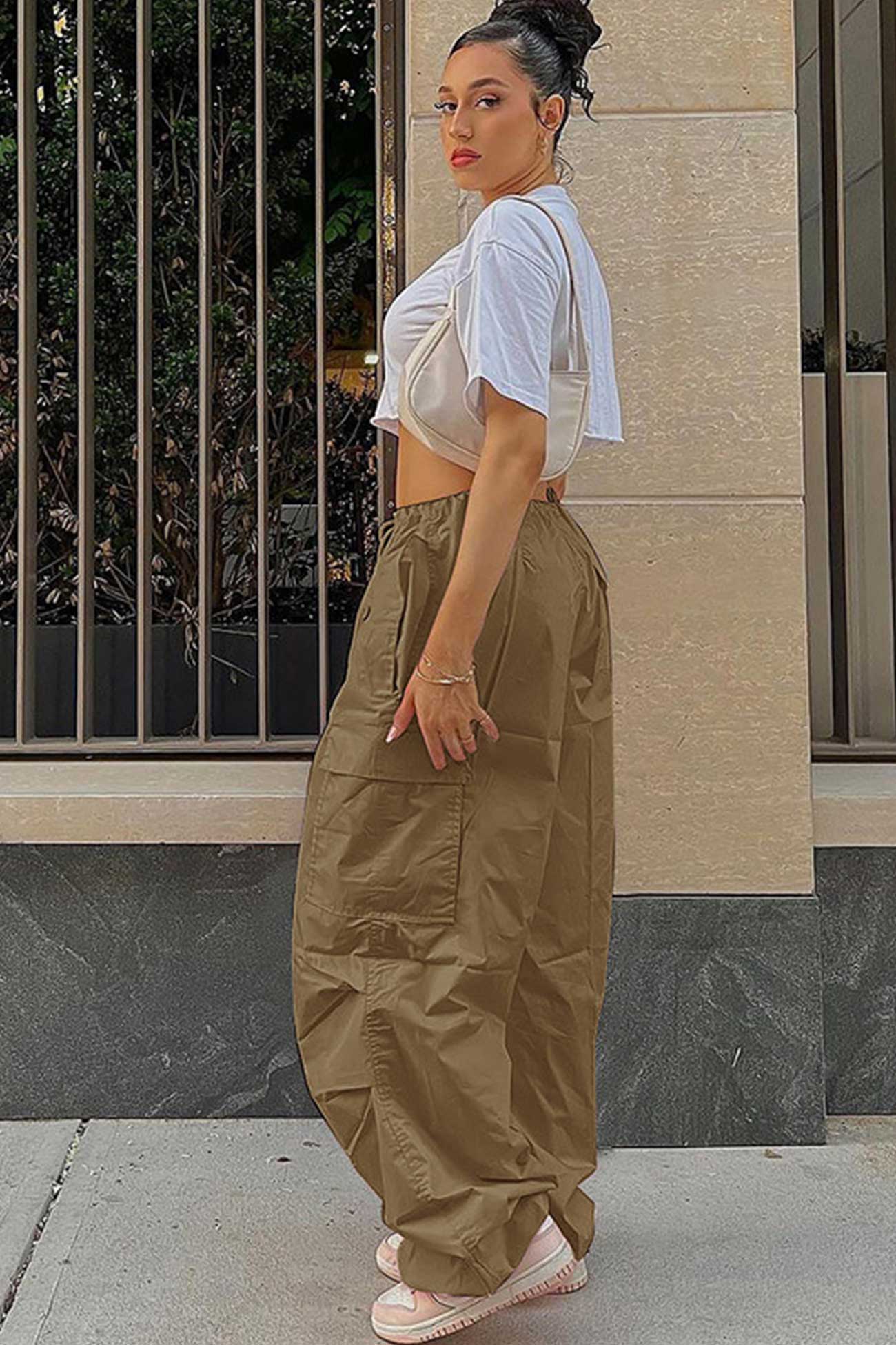 Valeria® | Solid color high waist cargo pants