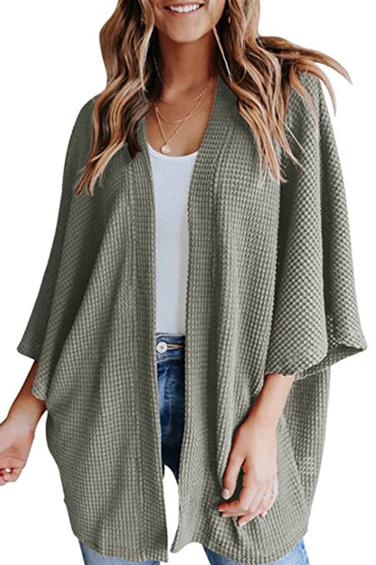 Adelina® | Solid color half sleeve wrap cardigan