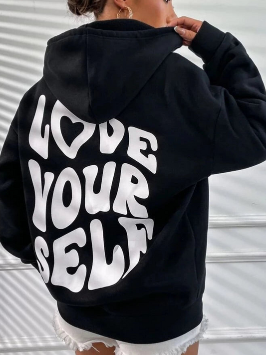 Zina® | Hoodie with dropped shoulders and “Love Yourself” print on the back