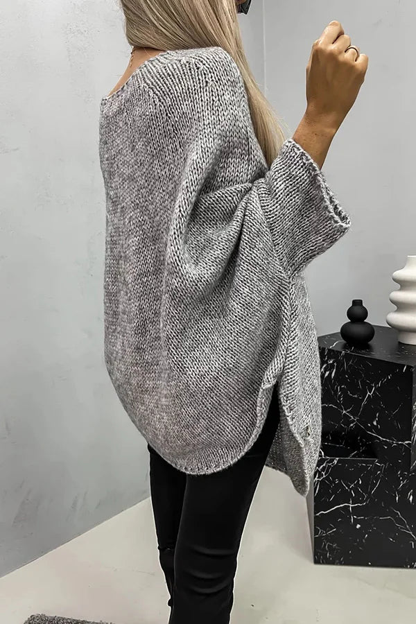 Vanessa® | “Remember Me” knitted loose poncho sweater with a crew neck