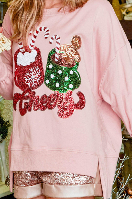 Allison® | Casual loose sweatshirt with Christmas candy cup sequins