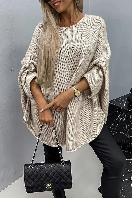 Vanessa® | “Remember Me” knitted loose poncho sweater with a crew neck