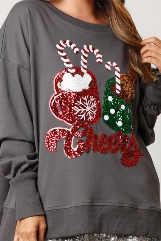 Allison® | Casual loose sweatshirt with Christmas candy cup sequins