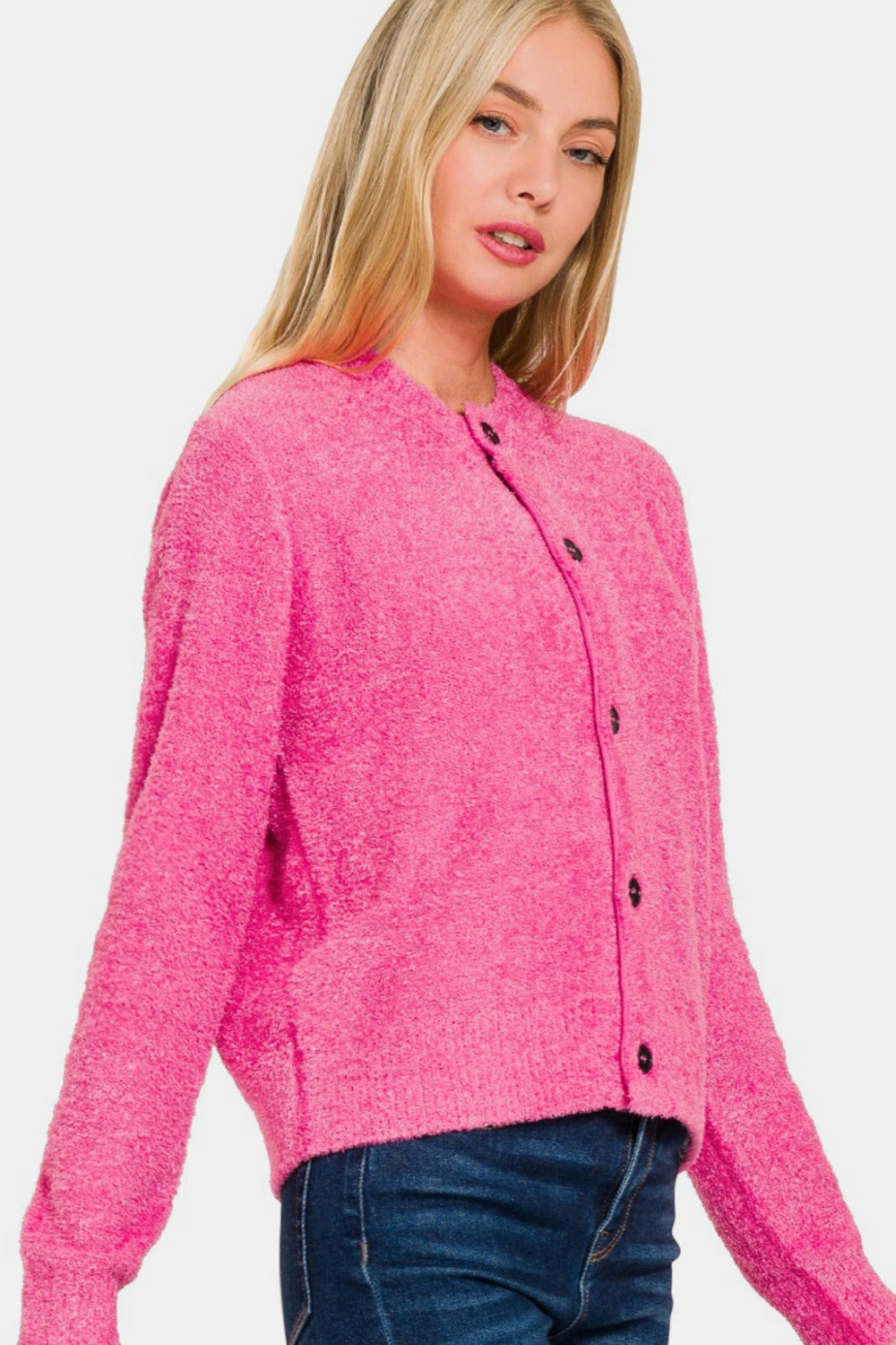 Valeria® | Long sleeve pullover cardigan with button placket