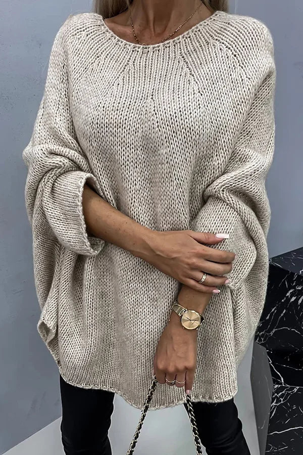 Vanessa® | “Remember Me” knitted loose poncho sweater with a crew neck