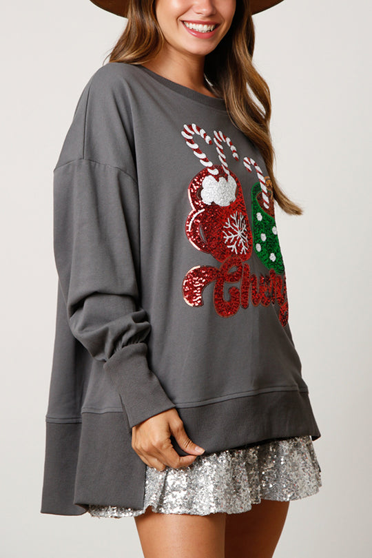 Allison® | Casual loose sweatshirt with Christmas candy cup sequins